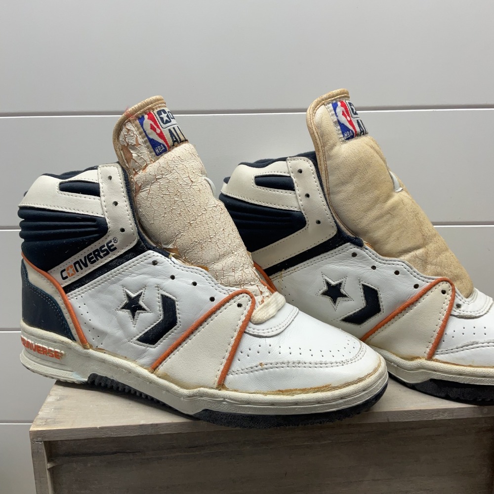 Vintage Converse NBA All Star High Top Basketball Shoes White Navy Orange 80s